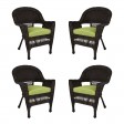 Espresso Wicker Chair With Sage Green Cushion - Set of 4