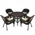 5pc Espresso Wicker Dining Set - Tan Cushions