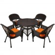 5pc Espresso Wicker Dining Set - Orange Cushions