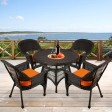 5pc Espresso Wicker Dining Set - Orange Cushions