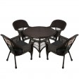 5pc Espresso Wicker Dining Set - Black Cushions