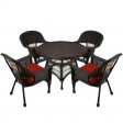 5pc Espresso Wicker Dining Set - Brick Red Cushions