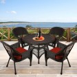 5pc Espresso Wicker Dining Set - Brick Red Cushions