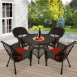5pc Espresso Wicker Dining Set - Brick Red Cushions