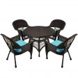 5pc Espresso Wicker Dining Set - Sky Blue Cushions