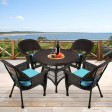5pc Espresso Wicker Dining Set - Sky Blue Cushions