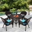 5pc Espresso Wicker Dining Set - Sky Blue Cushions
