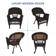 5pc Espresso Wicker Dining Set - Sky Blue Cushions