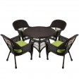 5pc Espresso Wicker Dining Set - Sage Green Cushions