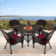 5pc Espresso Wicker Dining Set - Red Cushions