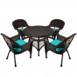 5pc Espresso Wicker Dining Set - Turquoise Cushions