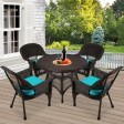 5pc Espresso Wicker Dining Set - Turquoise Cushions