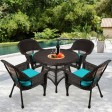 5pc Espresso Wicker Dining Set - Turquoise Cushions