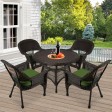 5pc Espresso Wicker Dining Set - Hunter Green Cushions