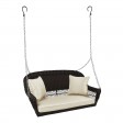 Espresso Resin Wicker Porch Swing with Ivory Cushion