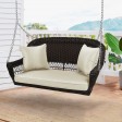Espresso Resin Wicker Porch Swing with Ivory Cushion