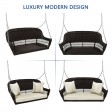 Espresso Resin Wicker Porch Swing with Ivory Cushion