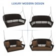 Espresso Resin Wicker Porch Swing with Brown Cushion