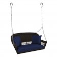 Espresso Resin Wicker Porch Swing with Midnight Blue Cushion