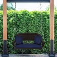 Espresso Resin Wicker Porch Swing with Midnight Blue Cushion