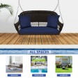 Espresso Resin Wicker Porch Swing with Midnight Blue Cushion