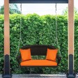 Espresso Resin Wicker Porch Swing with Orange Cushion