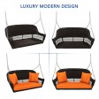 Espresso Resin Wicker Porch Swing with Orange Cushion
