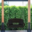 Espresso Resin Wicker Porch Swing with Black Cushion
