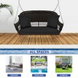 Espresso Resin Wicker Porch Swing with Black Cushion