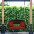 Espresso Resin Wicker Porch Swing with Brick Red Cushion