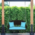 Espresso Resin Wicker Porch Swing with Sky Blue Cushion