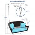 Espresso Resin Wicker Porch Swing with Sky Blue Cushion
