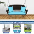 Espresso Resin Wicker Porch Swing with Sky Blue Cushion