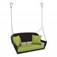 Espresso Resin Wicker Porch Swing with Sage Green Cushion