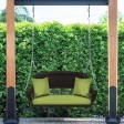 Espresso Resin Wicker Porch Swing with Sage Green Cushion