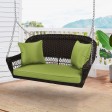 Espresso Resin Wicker Porch Swing with Sage Green Cushion