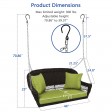 Espresso Resin Wicker Porch Swing with Sage Green Cushion
