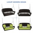Espresso Resin Wicker Porch Swing with Sage Green Cushion