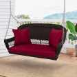 Espresso Resin Wicker Porch Swing with Red Cushion