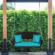 Espresso Resin Wicker Porch Swing with Turquoise Cushion