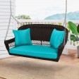 Espresso Resin Wicker Porch Swing with Turquoise Cushion