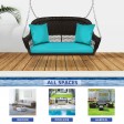Espresso Resin Wicker Porch Swing with Turquoise Cushion