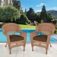 Honey Wicker Chair With Brown Cushion - Set of 2