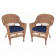 Honey Wicker Chair With Midnight Blue Cushion - Set of 2