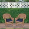 Honey Wicker Chair With Midnight Blue Cushion - Set of 2