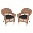 Honey Wicker Chair With Black Cushion (Set of 2)