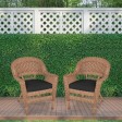 Honey Wicker Chair With Black Cushion (Set of 2)