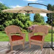 Honey Wicker Chair With Brick Red Cushion - Set of 2