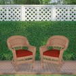 Honey Wicker Chair With Brick Red Cushion - Set of 2