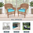 Honey Wicker Chair With Sky Blue Cushion - Set of  2